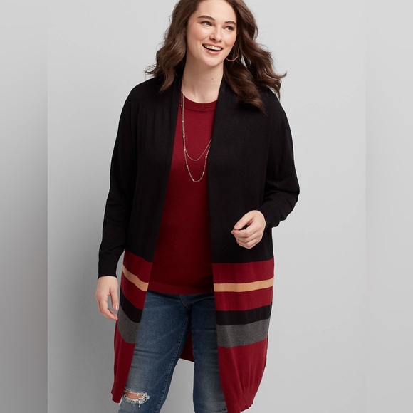 Lane Bryant Colorblock Striped Overpiece Cardigan Duster Sweater - size 14/16 - Picture 8 of 10